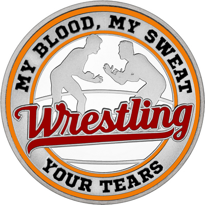 Maroon "Wrestling" with Orange Outer Circular Borders